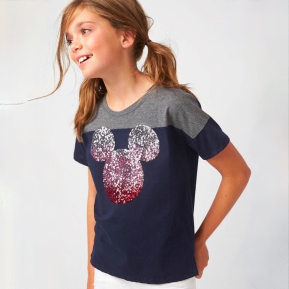 COPY - Gap girls blue and gray Mickey print shirt